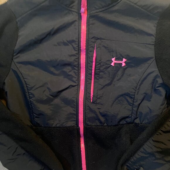 Under Armour Women Large Black Pink Trim Zip Up Fleece Lining Pocket Jacket - Picture 2 of 7